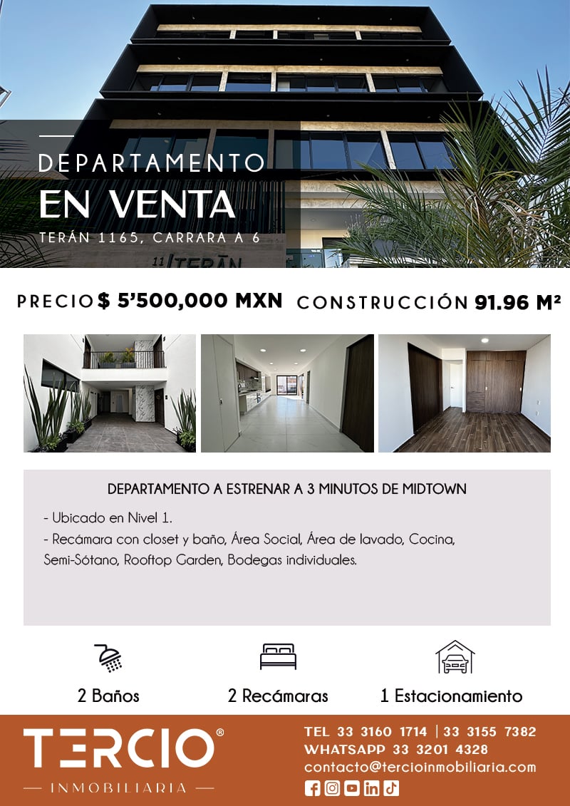  Departamento en Venta Desarrollo Terán 1165  $5'500,000.00 MN