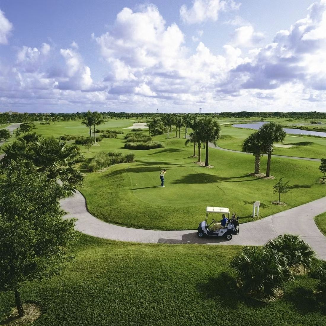 Waterside green on the golf course at Grand Harbor, Vero Beach, with the Indian River Lagoon beyond