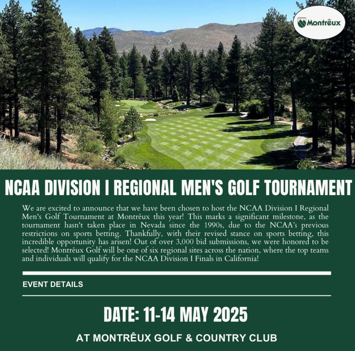 Montreux Golf Club to host the 2025 NCAA Regional Championships