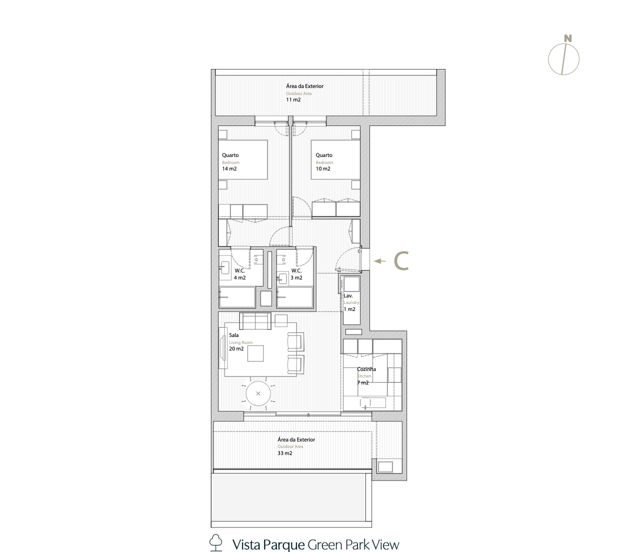 Modern Two-Bedroom Apartment with Expansive Outdoor Living and Park Views in Celas, Coimbra
