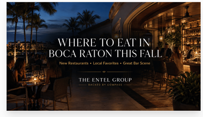 Luxury outdoor restaurant and cocktail bar in Boca Raton promoting new restaurants, local favorites and the fall dining scene.
