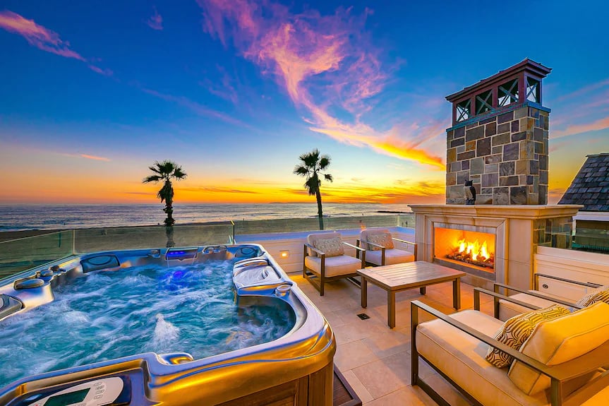 Luxury Newport Beach vacation home with outdoor patio, ocean view, and high-end amenities for short-term rental guests