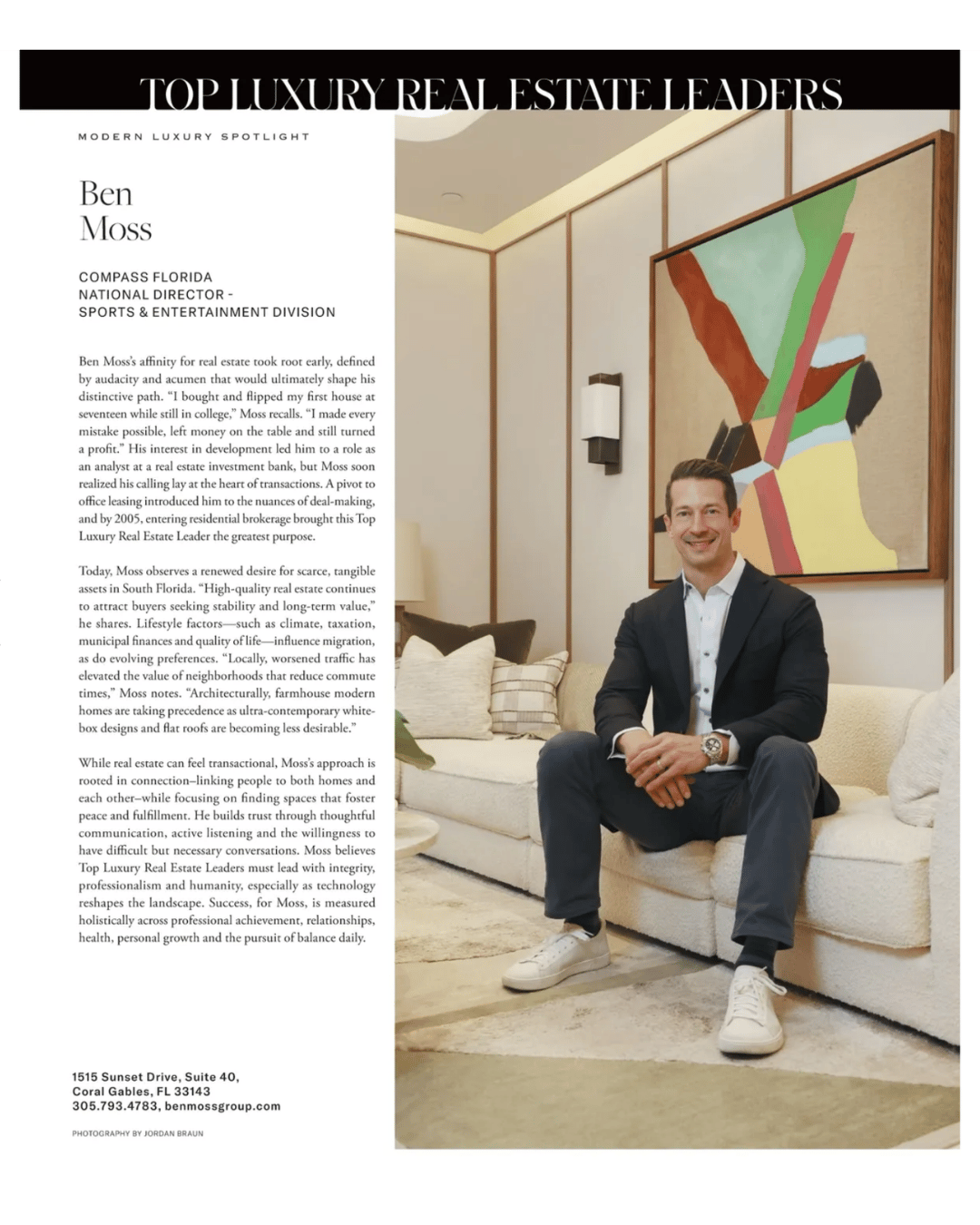 Ben Moss featured as Top Luxury Real Estate Leader in Modern Miami Magazine