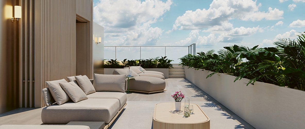 Rendering of private rooftop lounge at Milano Boutique in South of Fifth, Miami Beach.