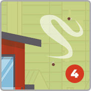 House illustration with a large white curved shape and a red number 4.