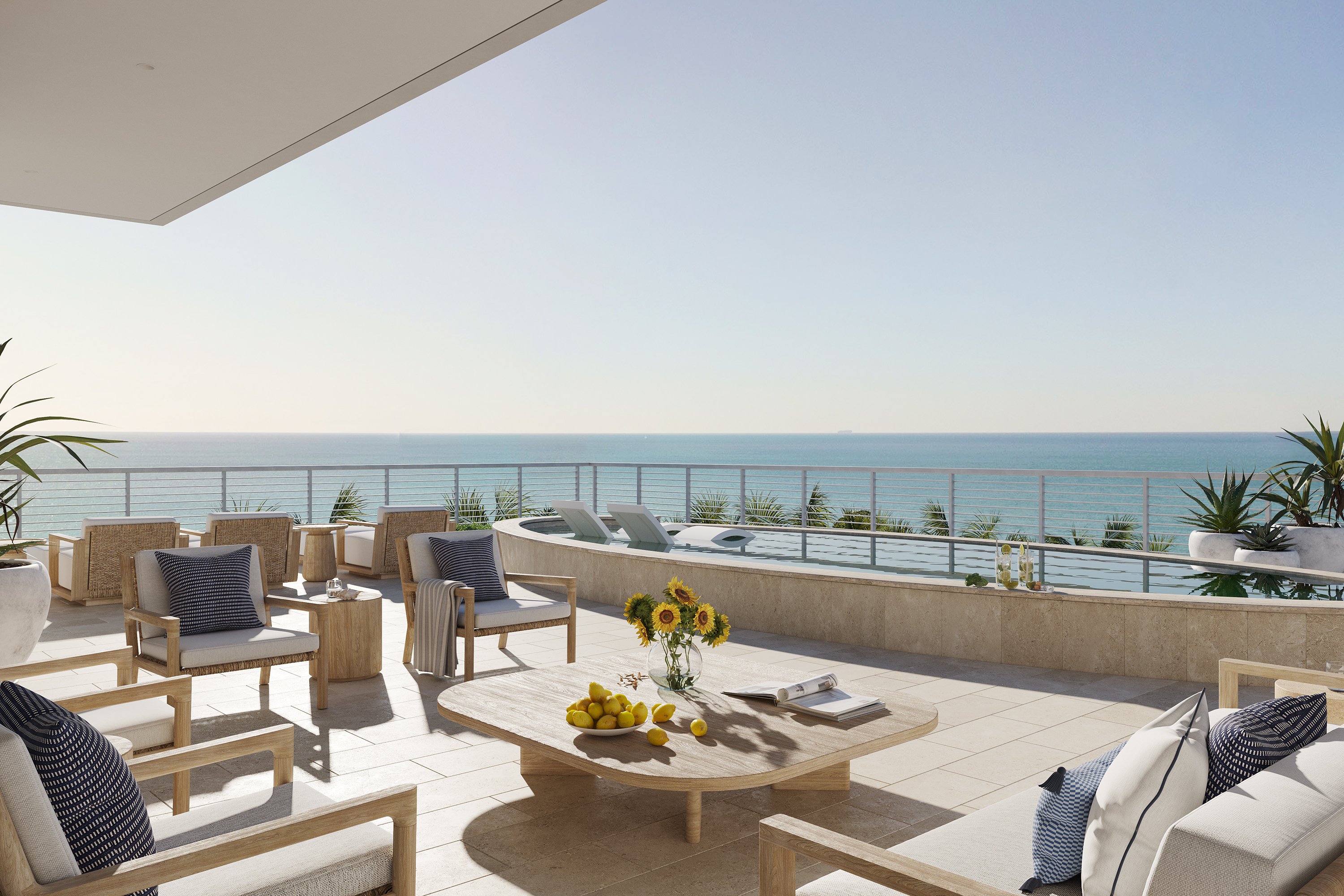 Rendering of a furnished terrace overlooking the Gulf at Naples Beach Club