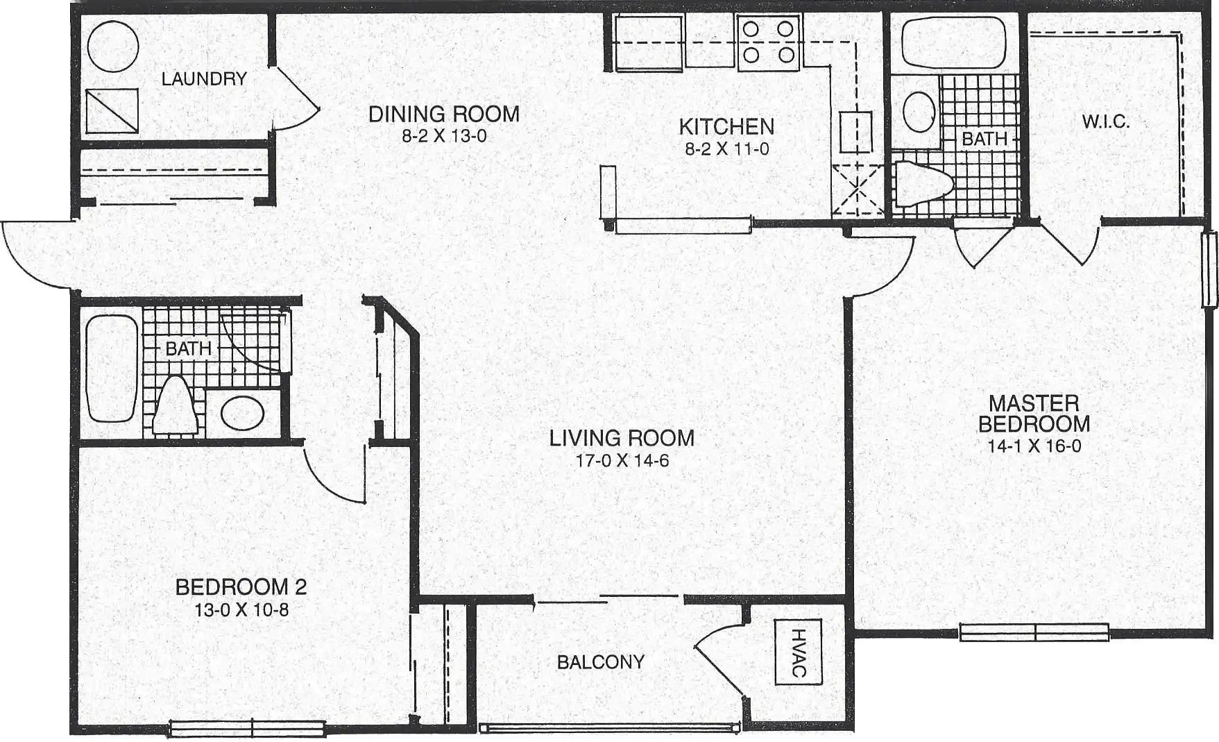 Two bedroom, two bath floor plan
