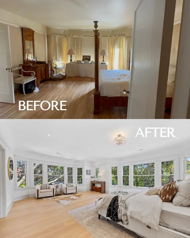 Primary bedroom · Before (top) / After (bottom)