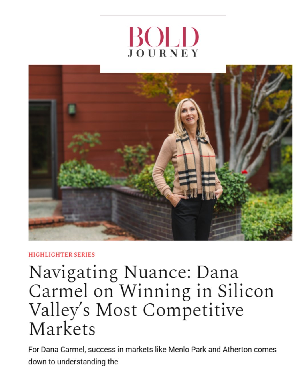 Dana Carmel featured in a Bold Journey article about winning in silicon valley real estate markets