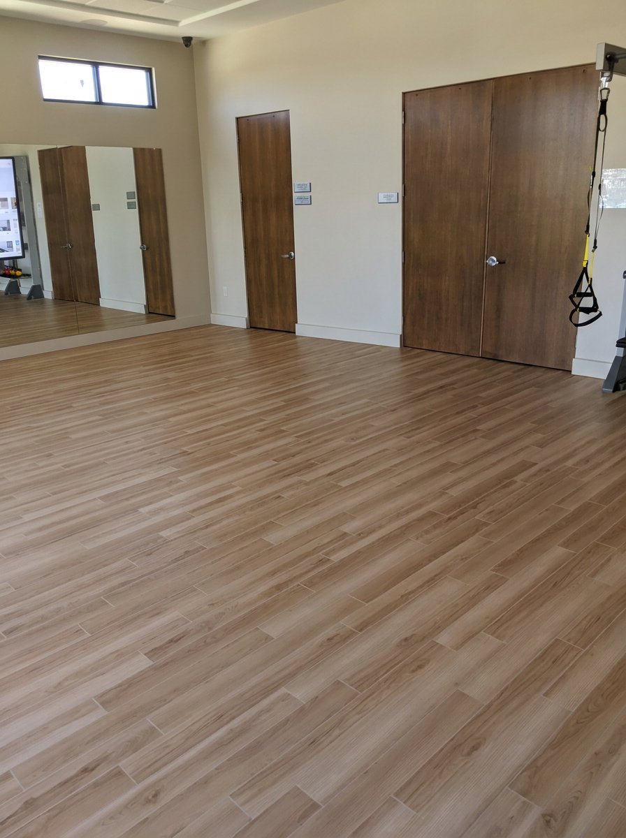 Group exercise room in the fitness center at the Magnolia Lifestyle Center reserved for the residents of the age restricted Elements at Viridian.