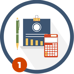 Laptop, pencil, and calculator illustration marked with the number 1