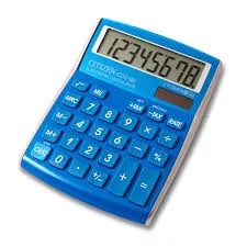 Blue calculator displaying 12345678.