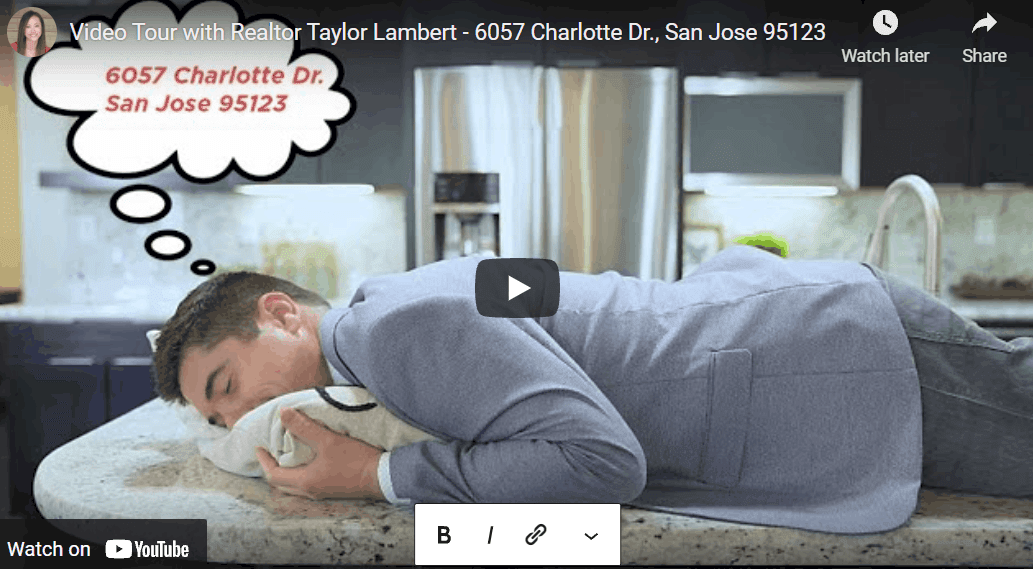 Video Tour with Realtor Taylor Lambert – 6057 Charlotte Dr., San Jose 95123