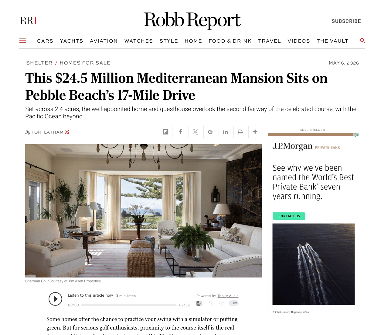 This $24.5 Million Mediterranean Mansion Sits on Pebble Beach’s 17-Mile Drive