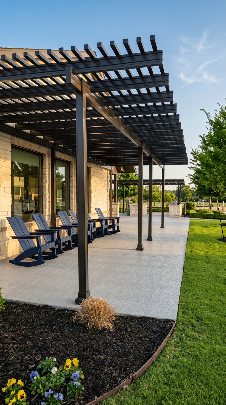 Front  porch with rocking chairs at the main HUB in Ladera Prospe