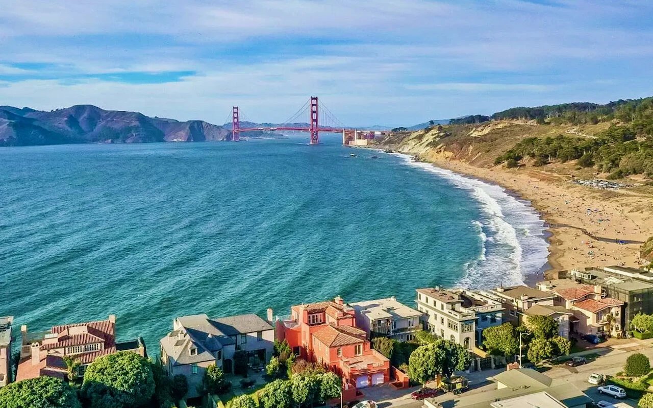 View of Baker Beach or Golden Gate Bridge from Sea Cliff.