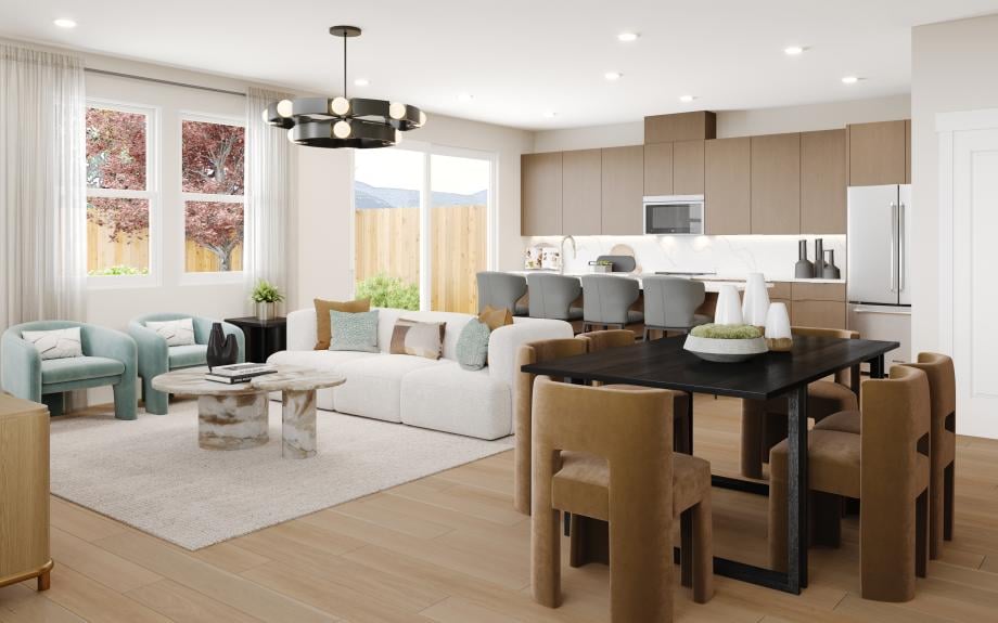 Open-concept living room and kitchen in a new construction home in Reno, Nevada