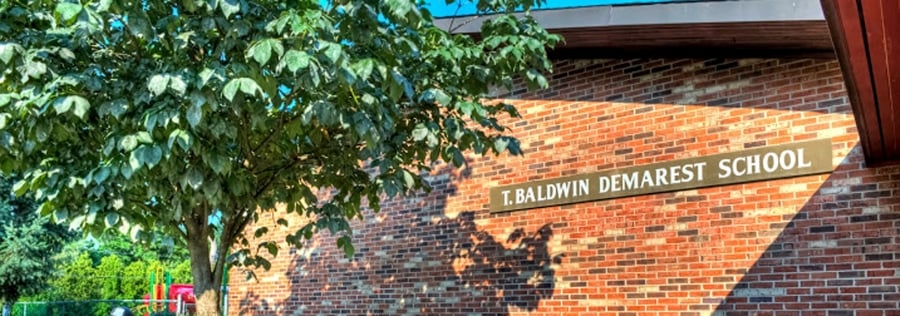 T. Baldwin Demarest Elementary School front entrance in Old Tappan, NJ