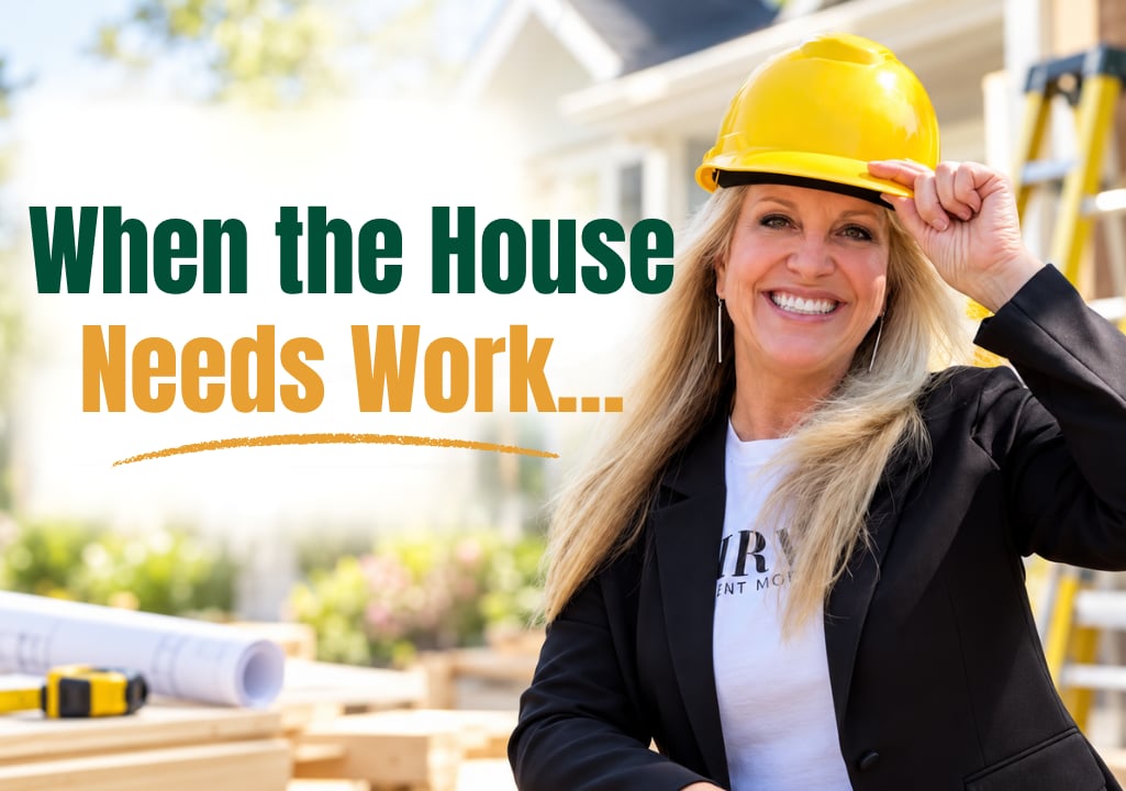 Sharla Ellis wearing a hard hat for a blog about financing eligible home improvements into a conventional purchase loan.