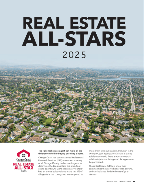 Orange Coast Magazine 2025 Real Estate All Stars. 
