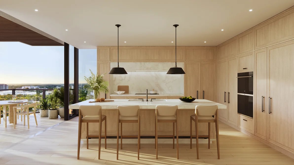 The Ritz-Carlton Residences Fort Lauderdale Beach residence kitchen rendering.