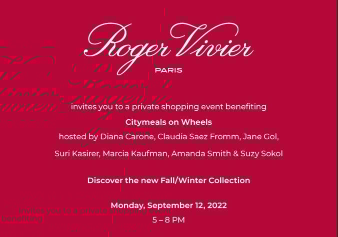 Save the Date! 9/12: City Meals on Wheels x Roger Vivier Event