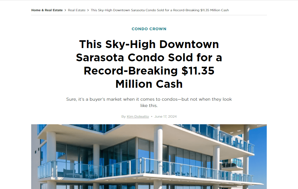 NEW Press on Downtown Sarasota's Highest Priced Sale EVER