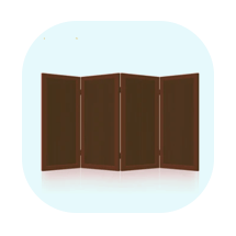 Brown folding screen with several hinged panels.