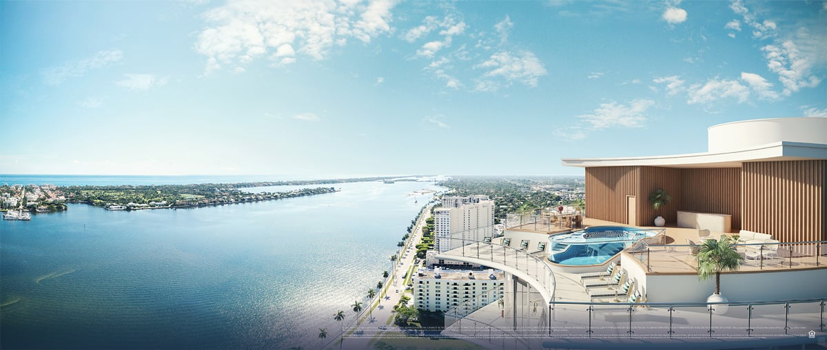 Rendering of the private penthouse rooftop pool and terrace at Forté on Flagler overlooking the Intracoastal.