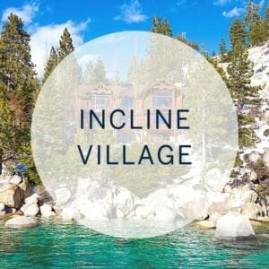Incline Village market report graphic over a snowy Lake Tahoe shoreline.