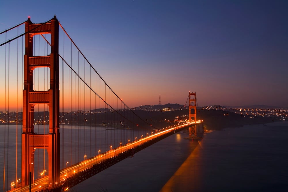 Golden Gate Bridge at dawn representing the connection between San Francisco and Marin real estate markets, featured in this FAQ guide.