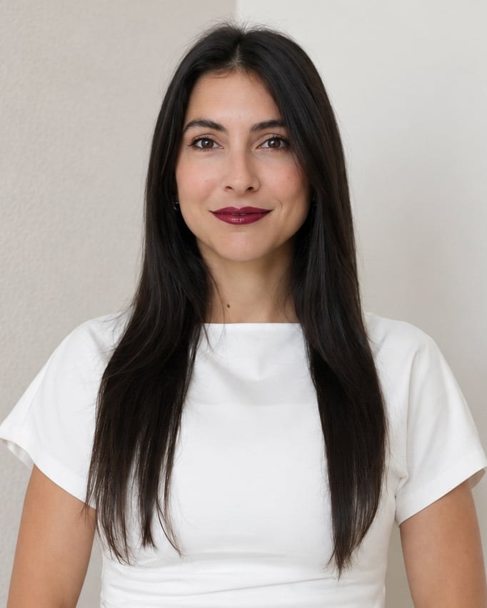 Jade Nipper with long dark hair, wearing a white top.