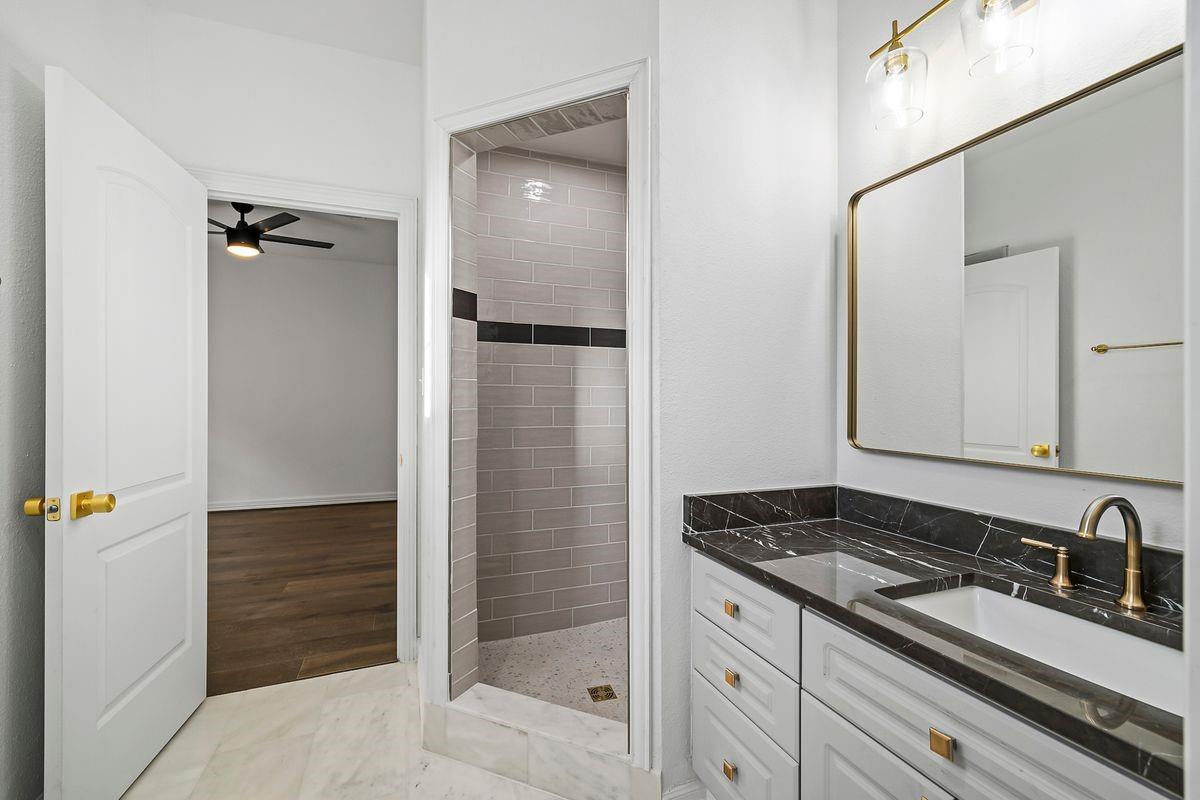 Secondary bath vanity near the closet, Barton Hollow, Westlake, Austin.