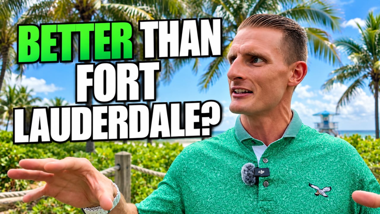 Man in a green patterned polo gestures beneath the headline “Better than Fort Lauderdale?”