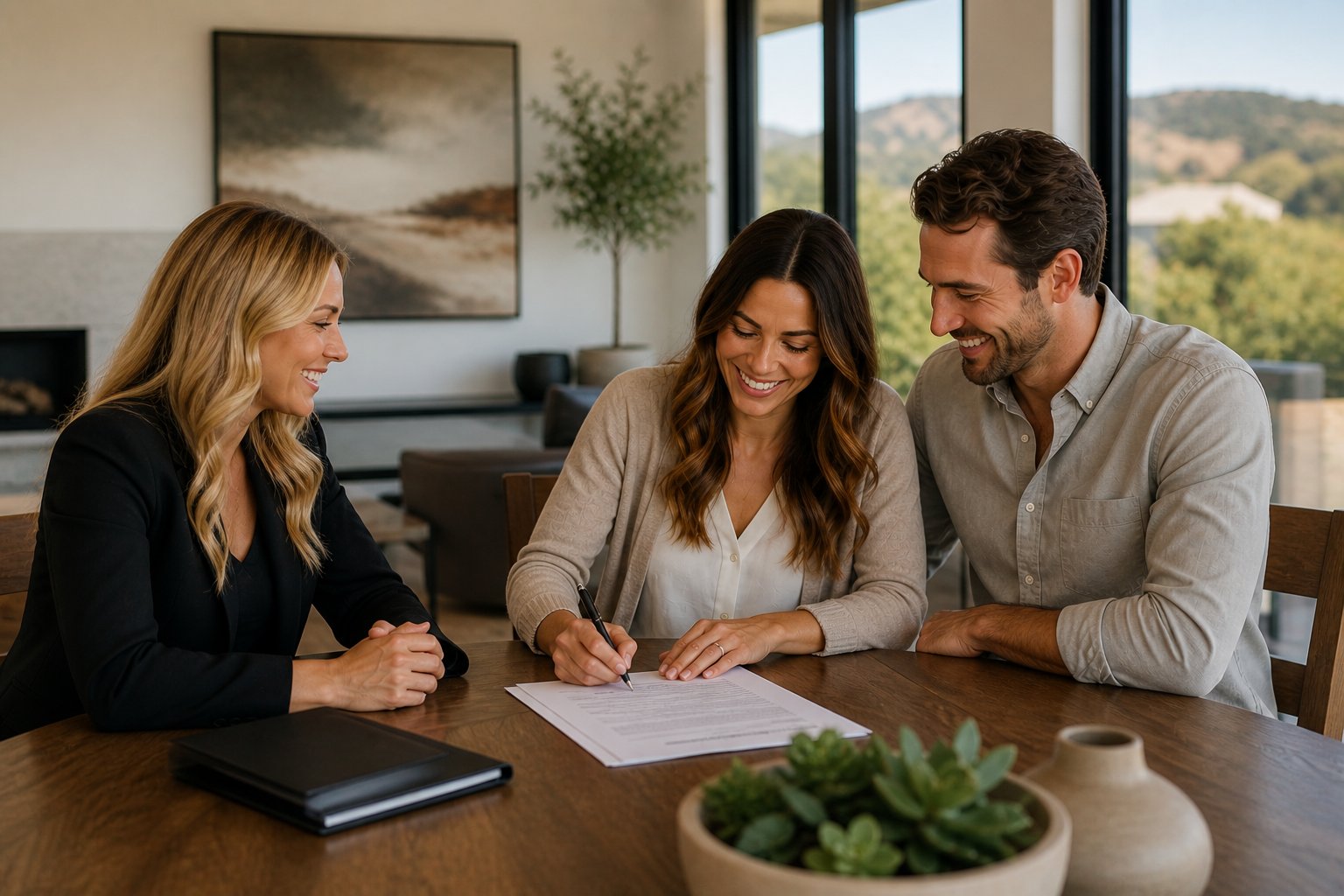 Buyer signing contingency removal documents during escrow on the Central Coast