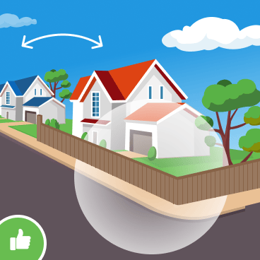 Illustration of a white house on a corner lot beside neighboring homes and a street.