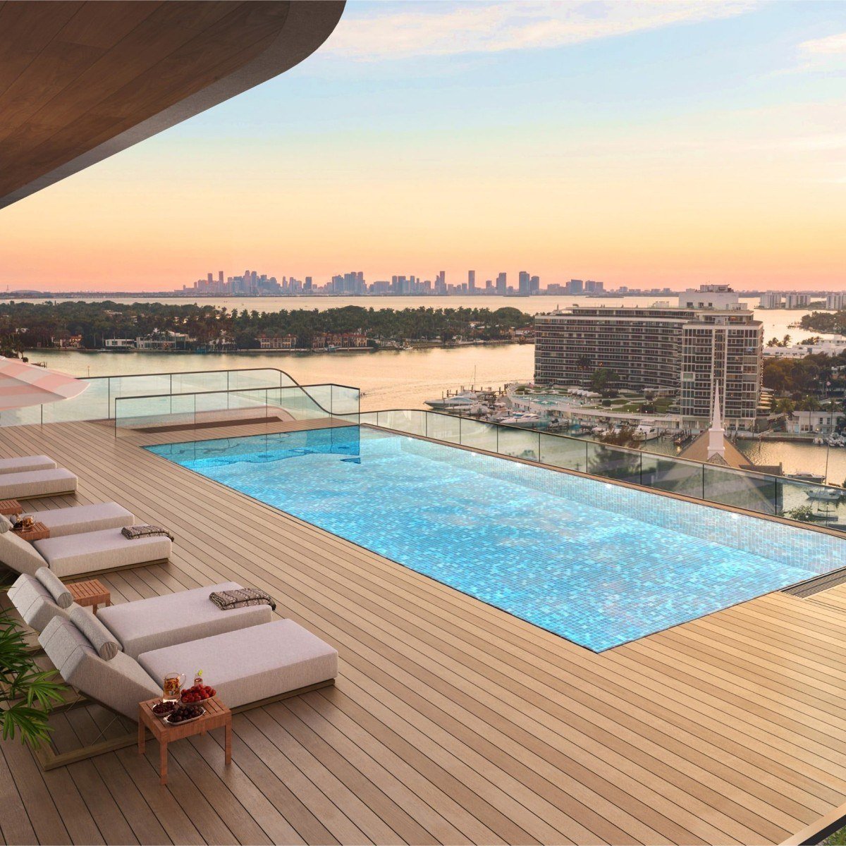 Rendering of the rooftop pool and sun deck at Ella Miami Beach.