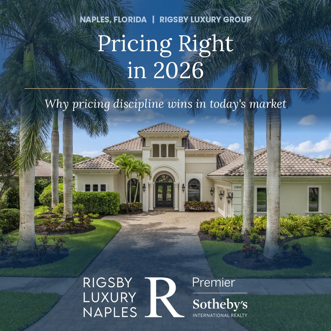 Luxury home exterior in Naples, Florida with palm trees and paver driveway, illustrating the importance of accurate pricing in the 2026 Naples real estate market.