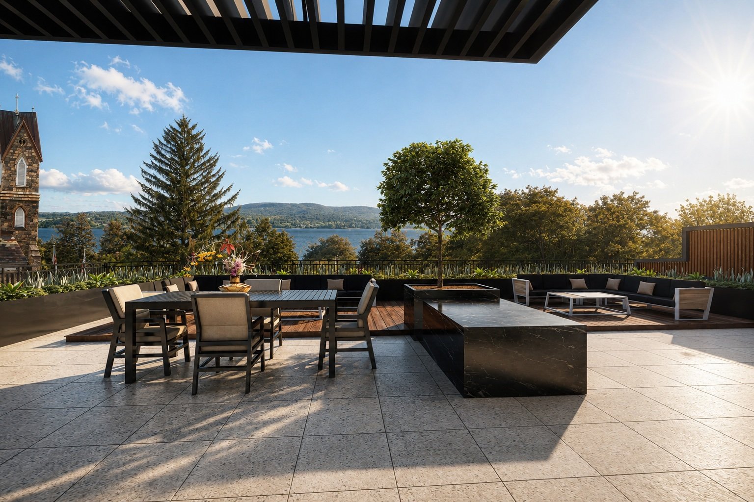 Rooftop deck with Hudson River views