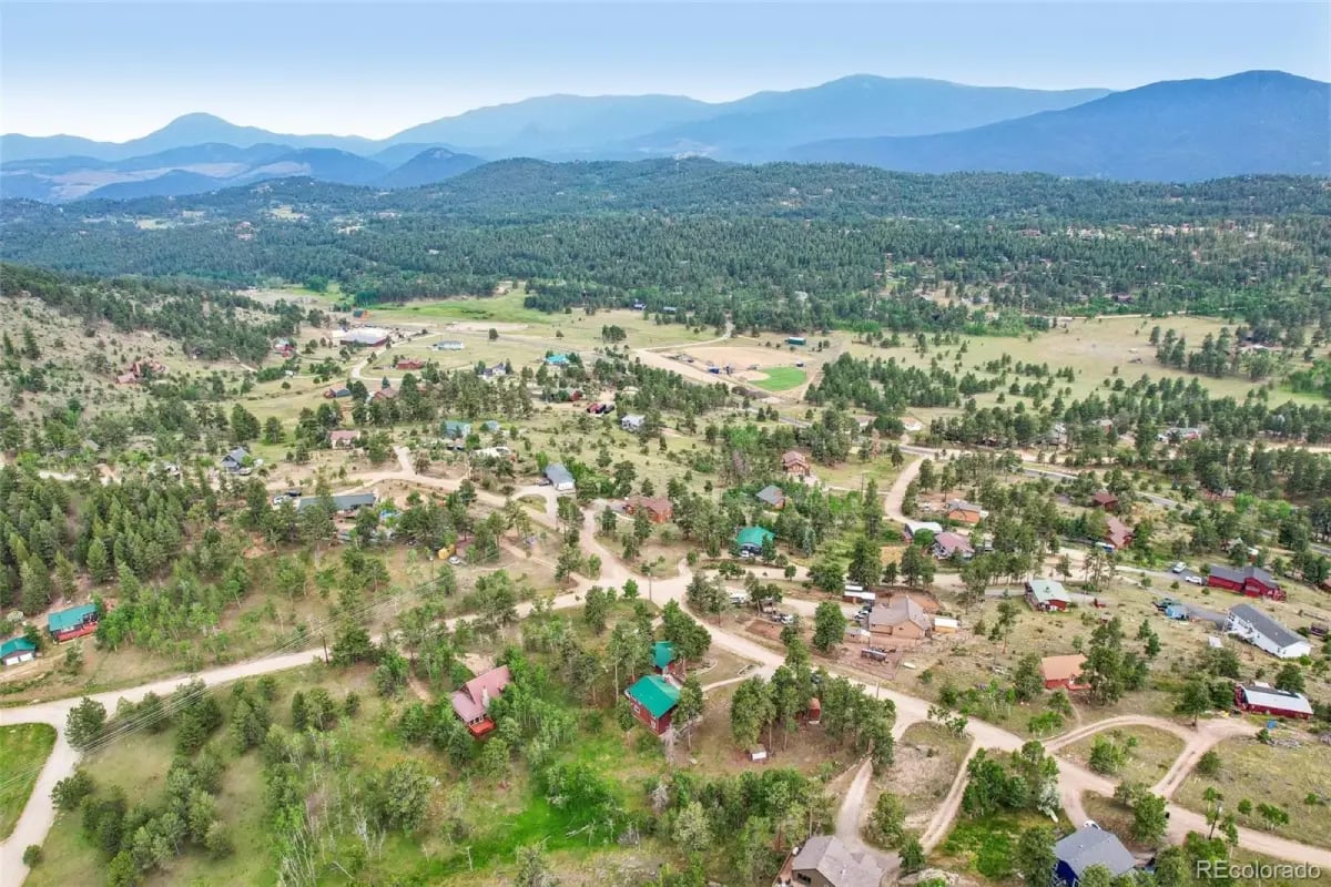 Aerial drone view of the mountain community and surrounding landscape at 278 Overlook Drive.
