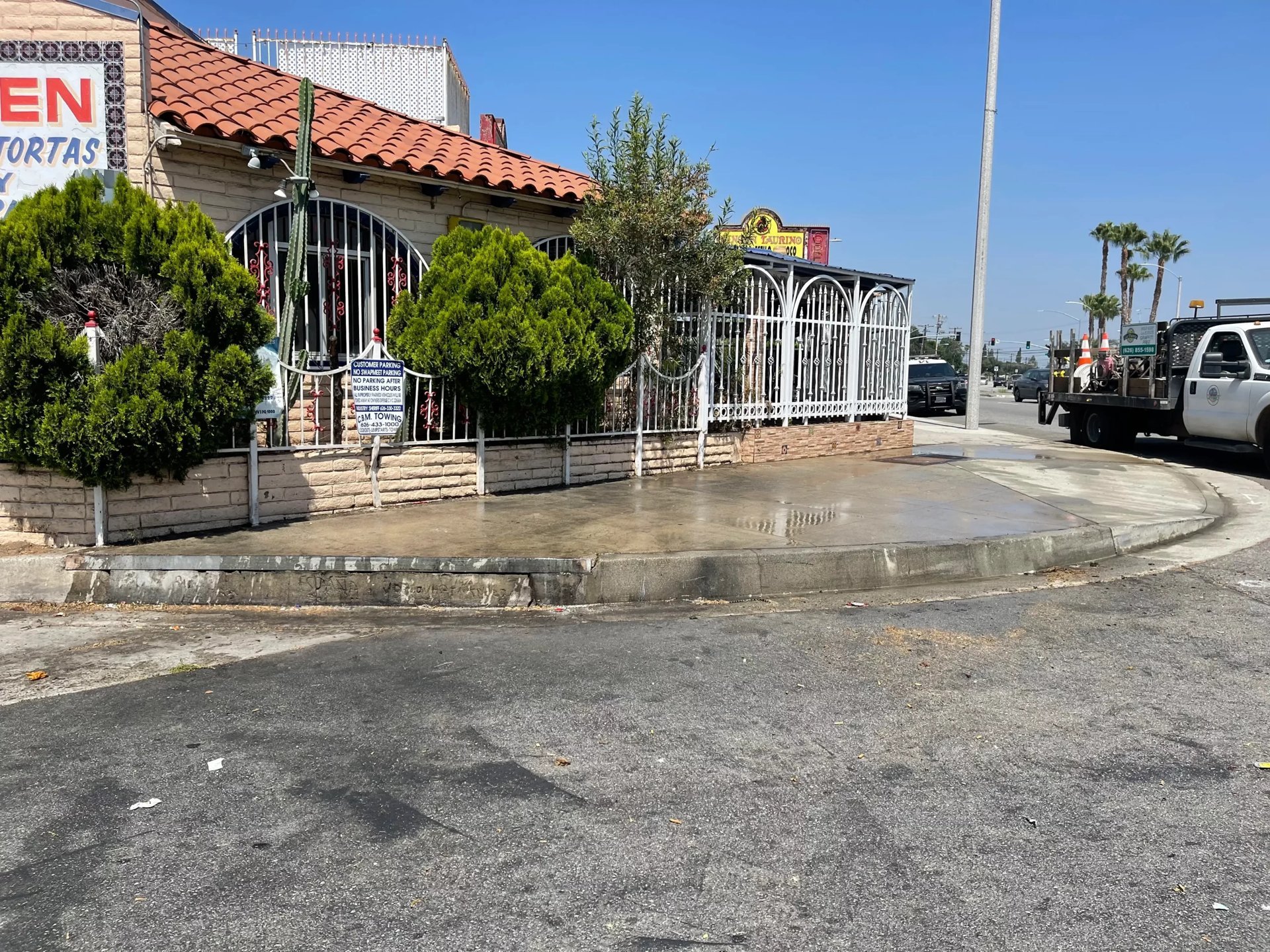La Puente commercial streetscape in a city street-beautification project photograph