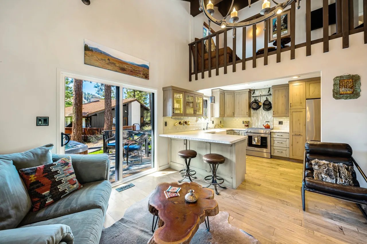 Living area with renovated kitchen at 1309 Moritz Court, Incline Village, Nevada