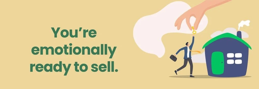 You're emotionally ready to sell; an illustrated person reaches for a key above a house.