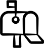 Black outline icon with a rounded frame, small circle, and angular lower-right shape.