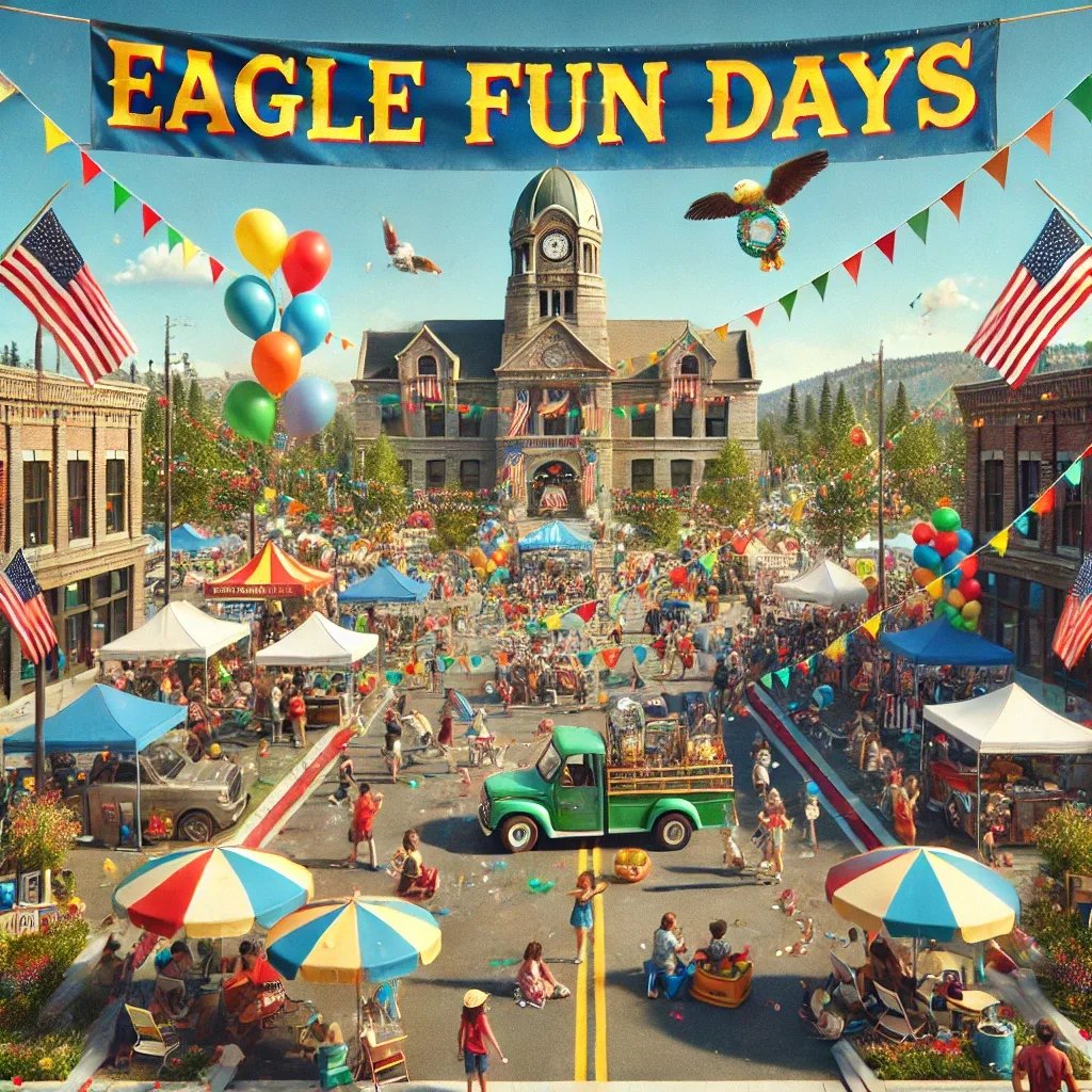 City Hall during Eagle Fun Days July 2024 with Street Vendors and A Market