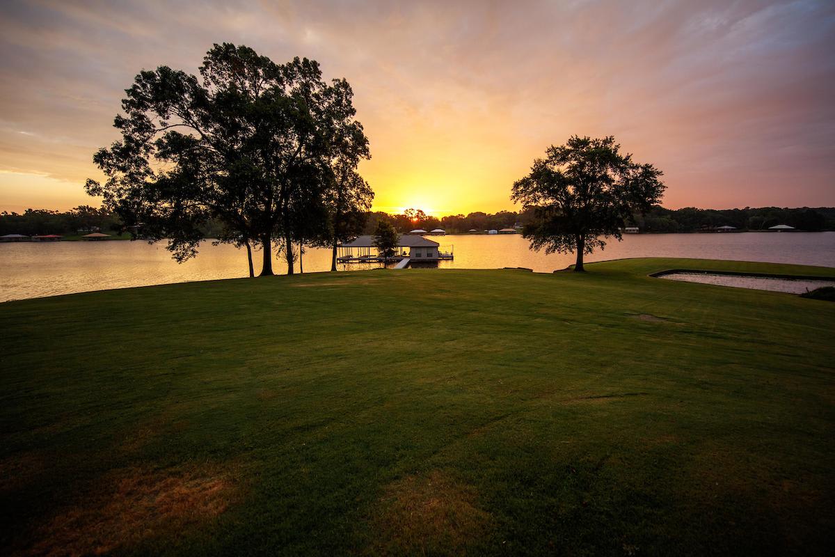 Lake Tyler sunset and boathouse