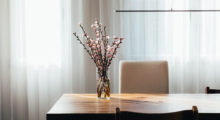 blossoming flowers on dining room table