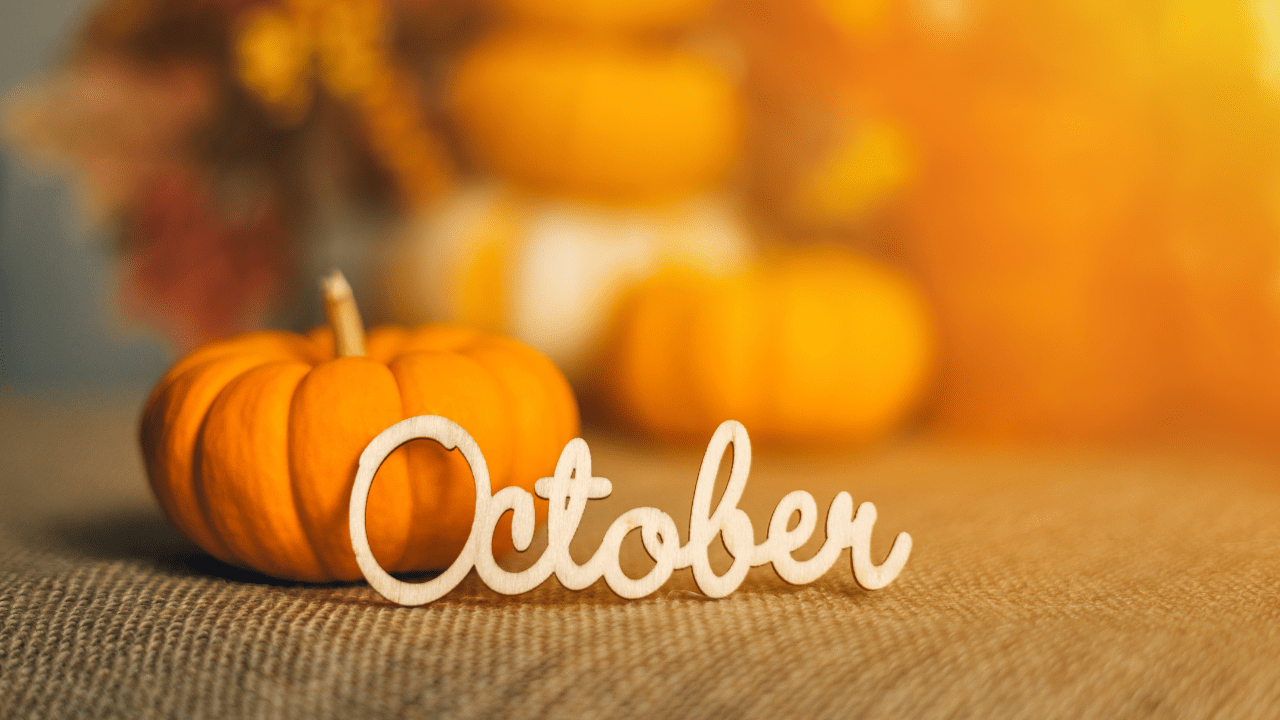 An autumnal theme with a focus on the word October.