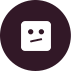 Simple face icon in a white rounded square on a burgundy circle.