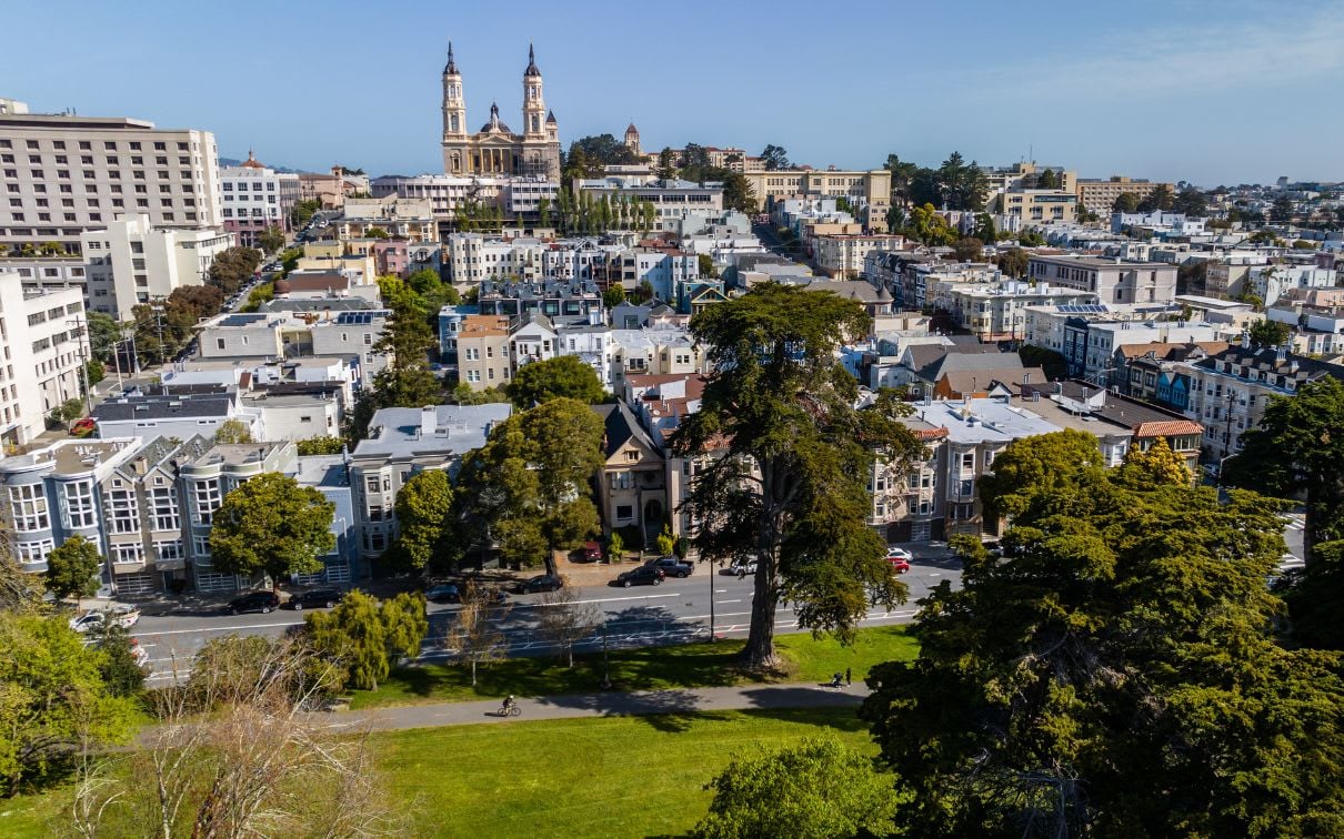 View toward NoPa San Francisco with UCSF and St Ignatius Church